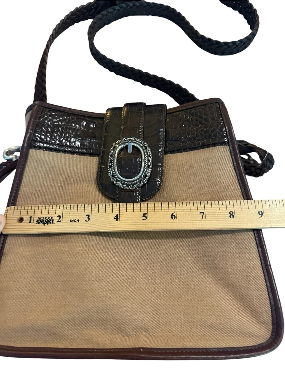 Brighton Vintage Canvas Leather Crossbody Bag Brown Heart Charm Y2K